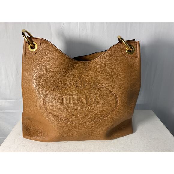 Prada 'Vitello' Brown Leather Phenix Shoulder Bag - Picture 2 of 6